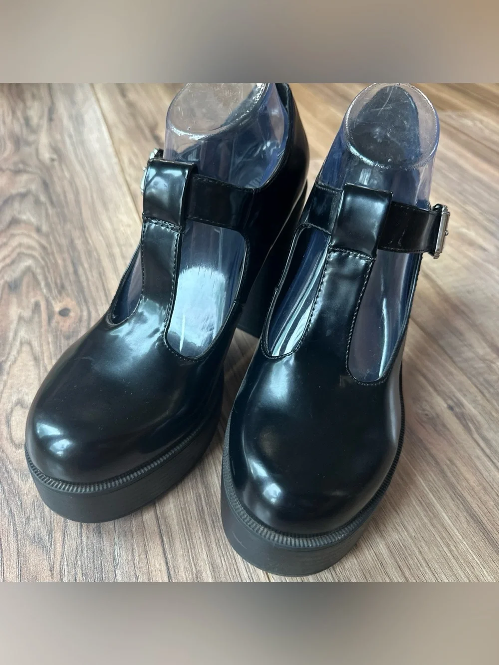 Madden Girl Roony Mary Jane t-Strap Chunky Platform Sz 10 Black Patent Y2K Style